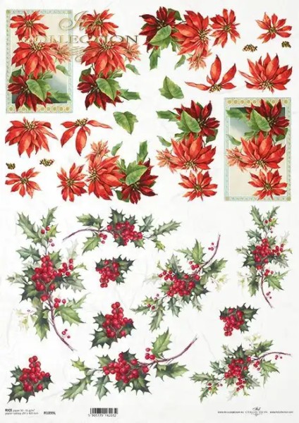 Reispapier für Decoupage - Weihnachtsblumen - A3