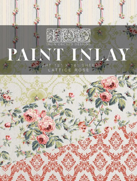 Paint Inlay -limitiert- Lattice Rose - von Iron Orchid Designs - Block mit 8 Seiten ca. 30,5 x 40,6