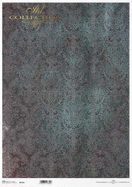 Reispapier für Decoupage - Tapetenmuster blaugrau- A3