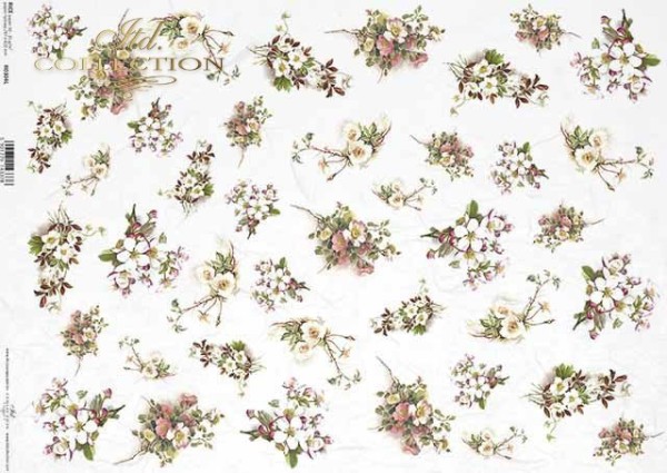 Reispapier für Decoupage - Blüten weiß - A3