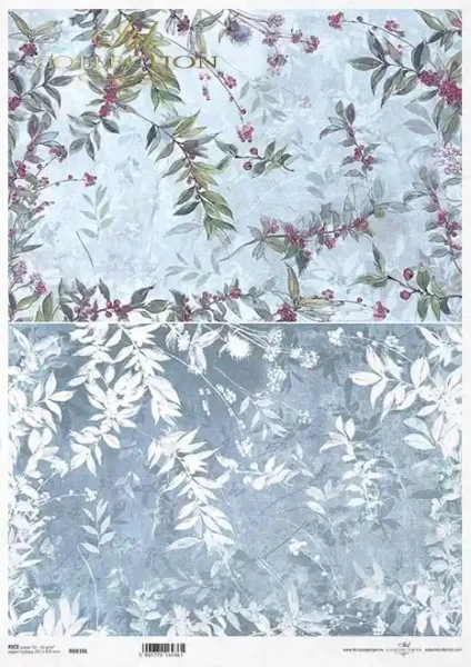 Reispapier für Decoupage - Zweige auf blauem Hintergrund - A3