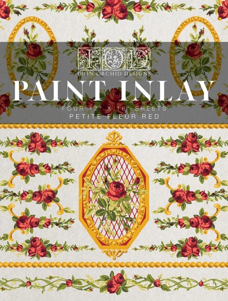 Paint Inlay -limitiert- Petite Fleur Red - von Iron Orchid Designs - Block mit 4 Seiten ca. 30,5 x 4