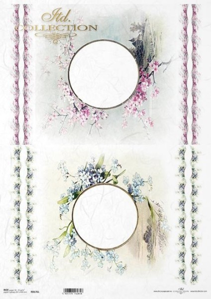 Reispapier für Decoupage - Blumenrahmen bunt - A3