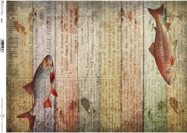 Reispapier für Decoupage - Fische mit Schrift - A3
