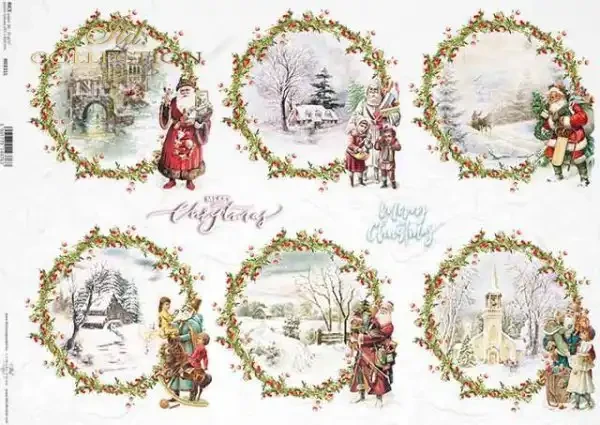 Reispapier für Decoupage - Weihnachten, Kränze, Nikolaus 2 - A3